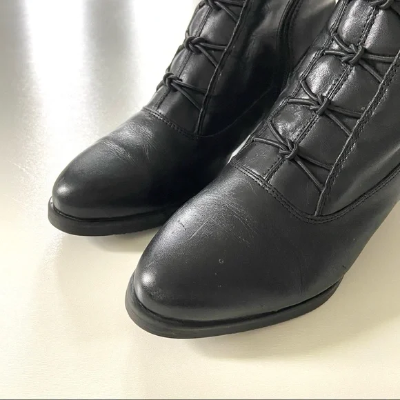 Vintage Boston Accent Granny Black Genuine Leather Lace-Up Heeled Ankle Boots - Picture 2 of 9